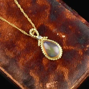 10K Gold Rope Fire Opal Diamond Pendant Necklace