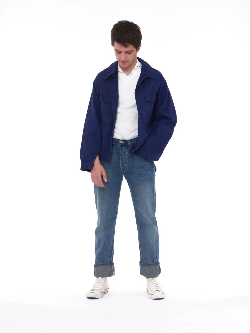 1980s workwear jacket in dark blue denim