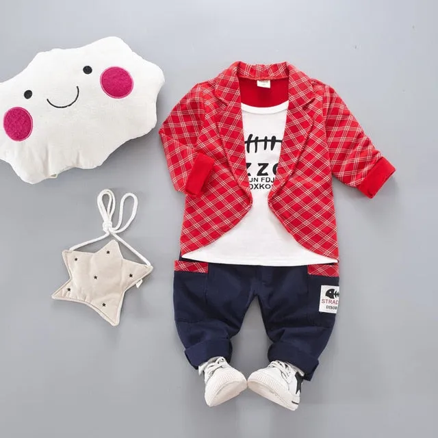 2017 Boys Spring Two Fake Clothing Sets Kids Boys Button Letter Bow Suit Sets Children Jacket + Pants 2 pcs Clothing Set Baby