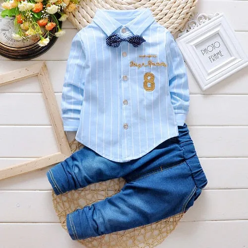 2017 Boys Spring Two Fake Clothing Sets Kids Boys Button Letter Bow Suit Sets Children Jacket + Pants 2 pcs Clothing Set Baby