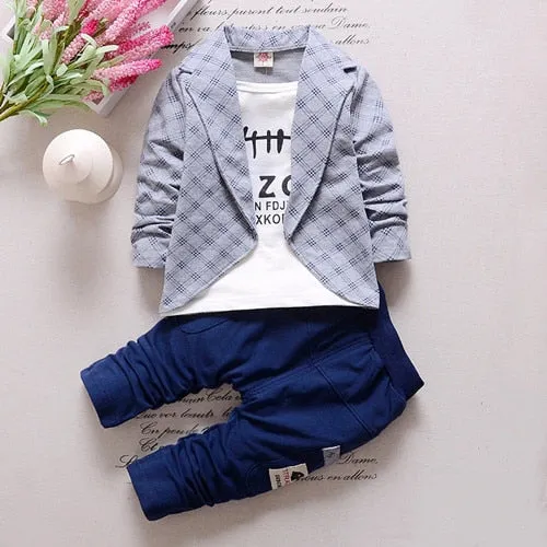 2017 Boys Spring Two Fake Clothing Sets Kids Boys Button Letter Bow Suit Sets Children Jacket + Pants 2 pcs Clothing Set Baby