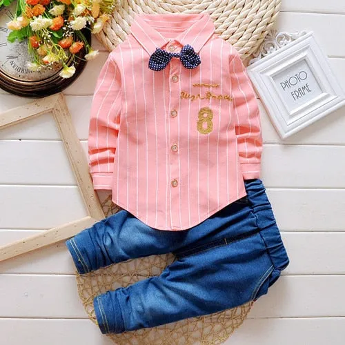 2017 Boys Spring Two Fake Clothing Sets Kids Boys Button Letter Bow Suit Sets Children Jacket + Pants 2 pcs Clothing Set Baby