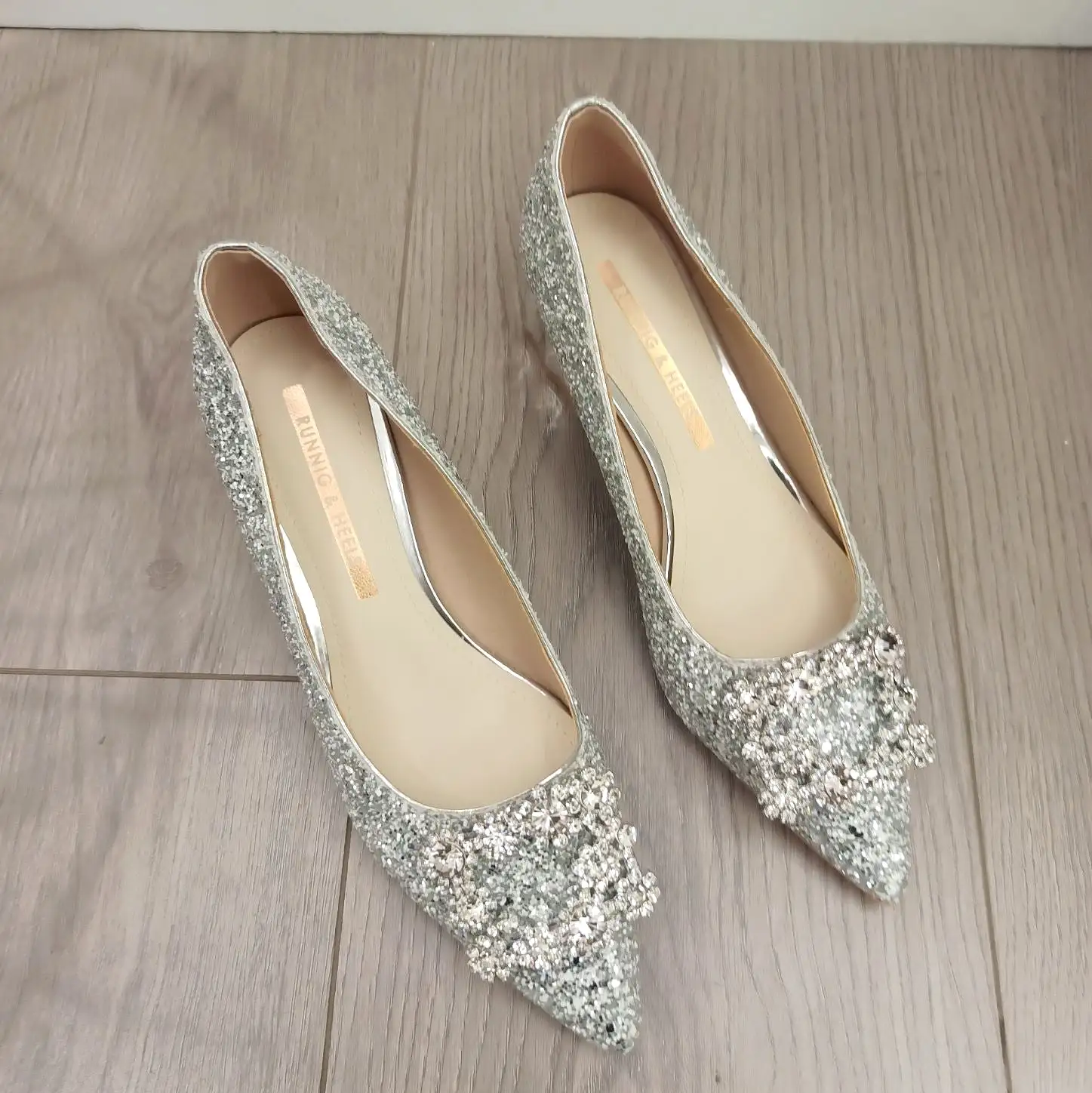 2023 Spring New Women's Single Shoes Luxury Pointed Sequins Rhinestone Crystal Bowknot High Heeled Wedding Party Shoes