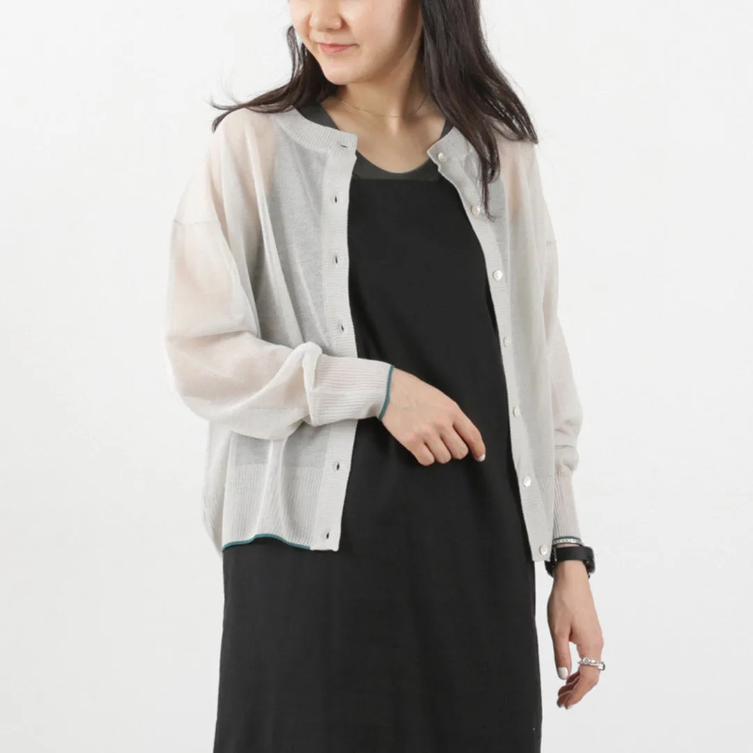 【50％OFF】WHYTO.（ホワイト） バイカラー ニットカーディガン / 長袖 春夏 レディース シースルー クルーネック 羽織 BICOLOR KNIT CARDIGAN【セール】