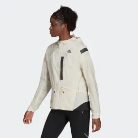 adidas Womens Running Jacket Marathon Hood Ladies Coat Off White Water Repellent