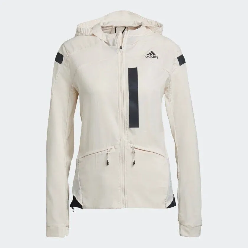 adidas Womens Running Jacket Marathon Hood Ladies Coat Off White Water Repellent