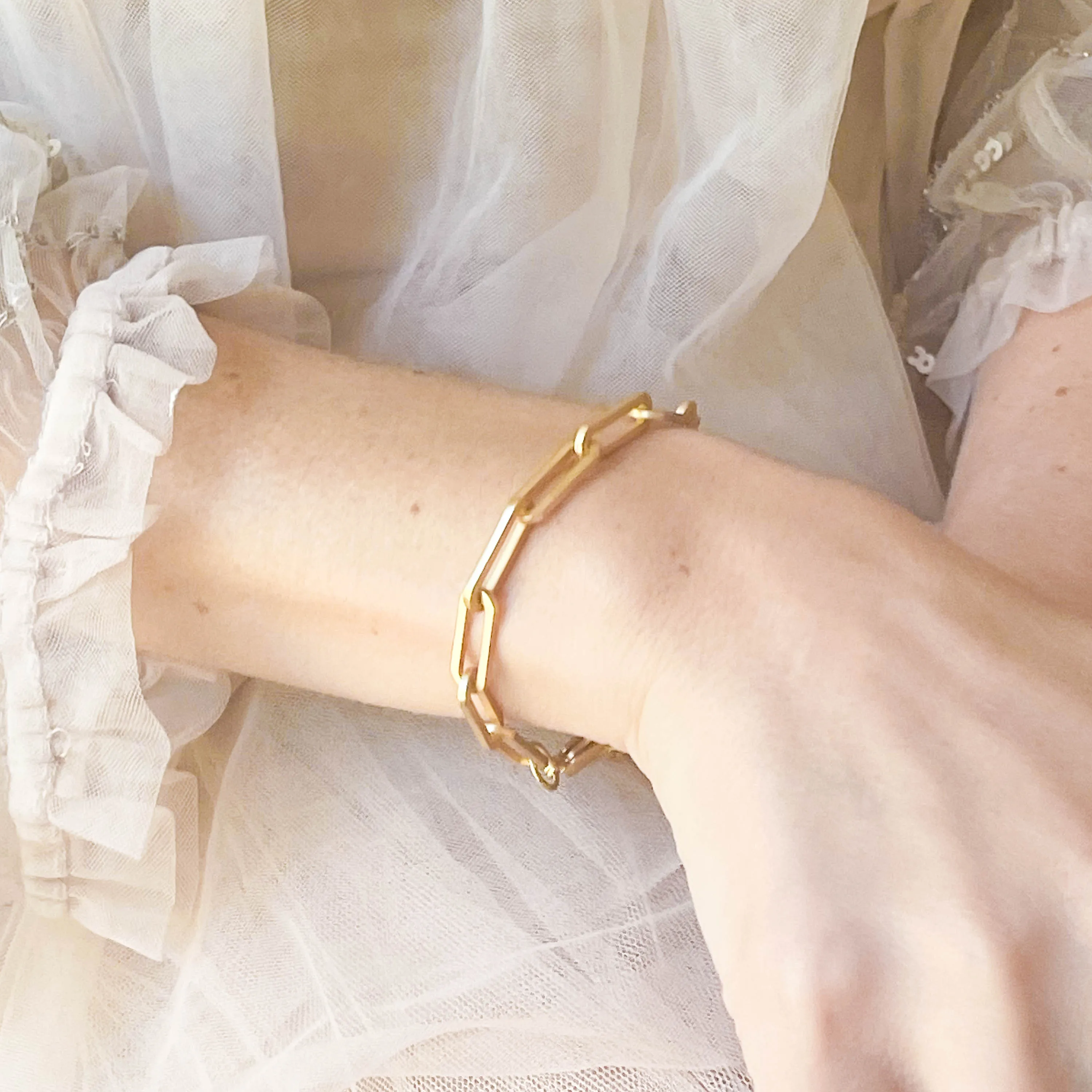 Adjustable Chunky Gold Paperclip Bracelet