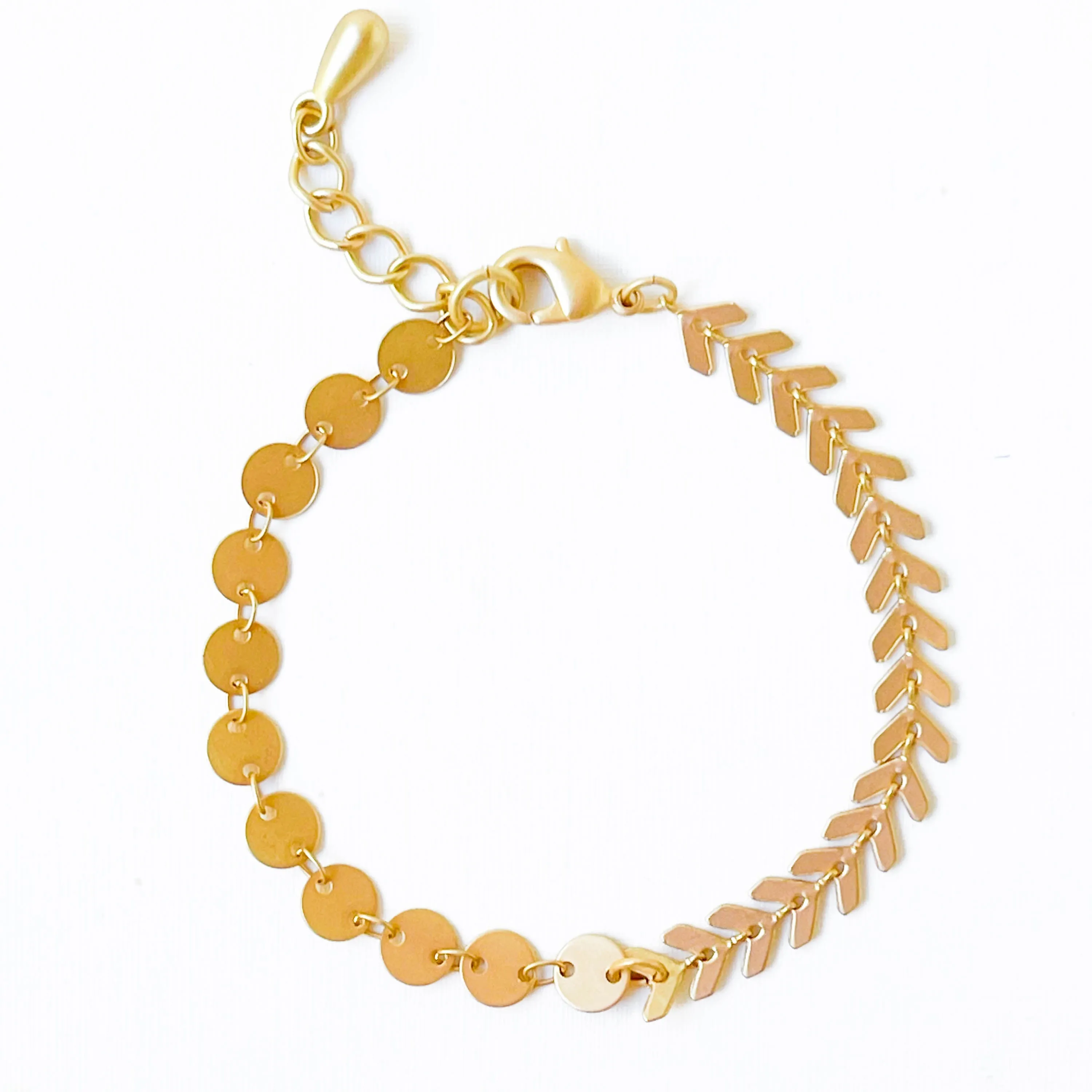 Adjustable Gold Chevron and circle Chain bracelet - WS