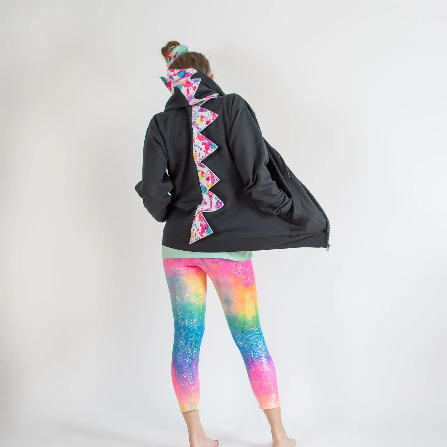 Adult Dinosaur Hoodie - 90's Paint Splatter Spikes