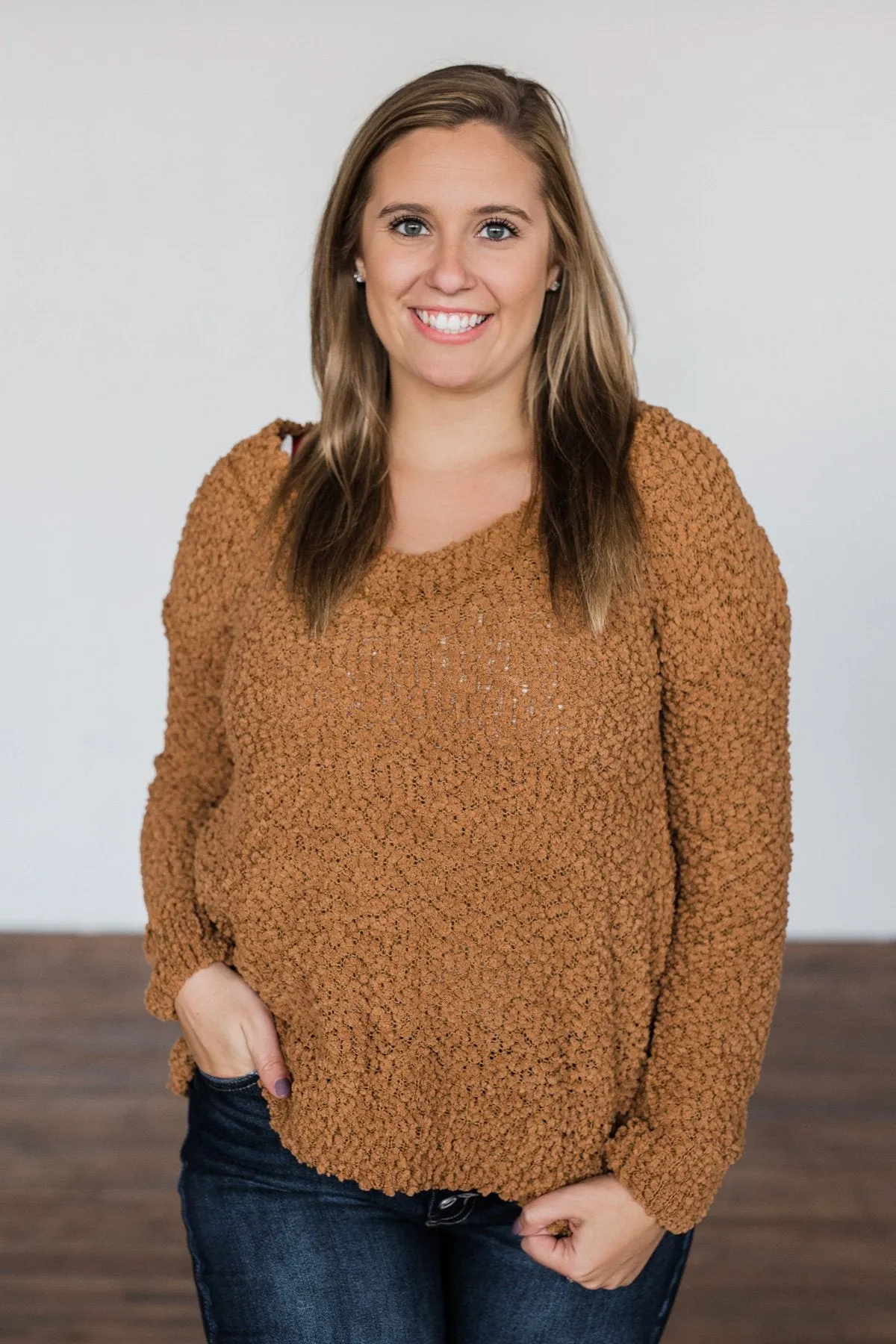 All I Can Do Popcorn Knit Sweater- Camel