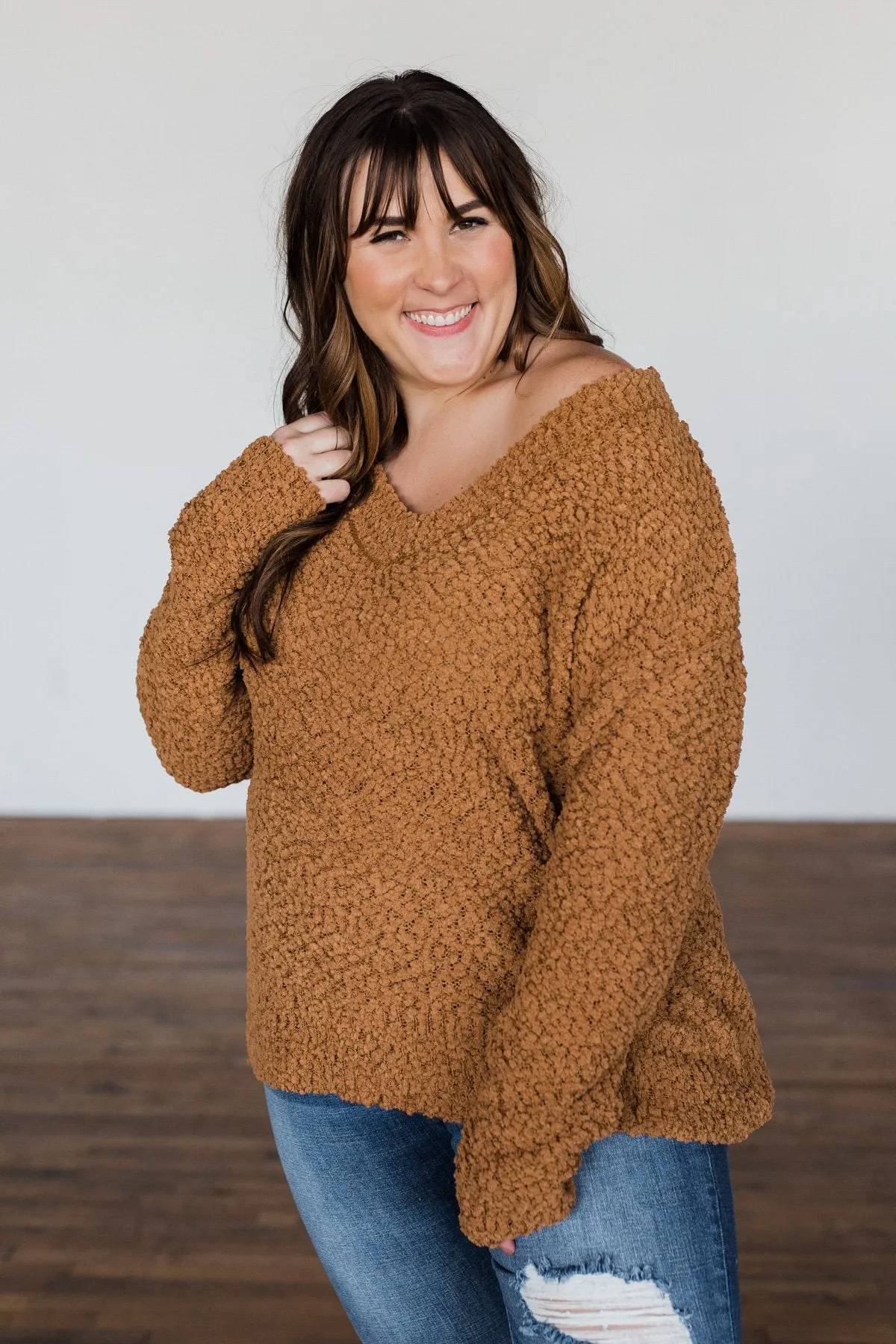 All I Can Do Popcorn Knit Sweater- Camel