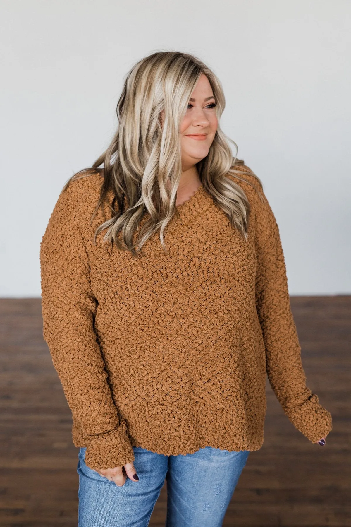 All I Can Do Popcorn Knit Sweater- Camel