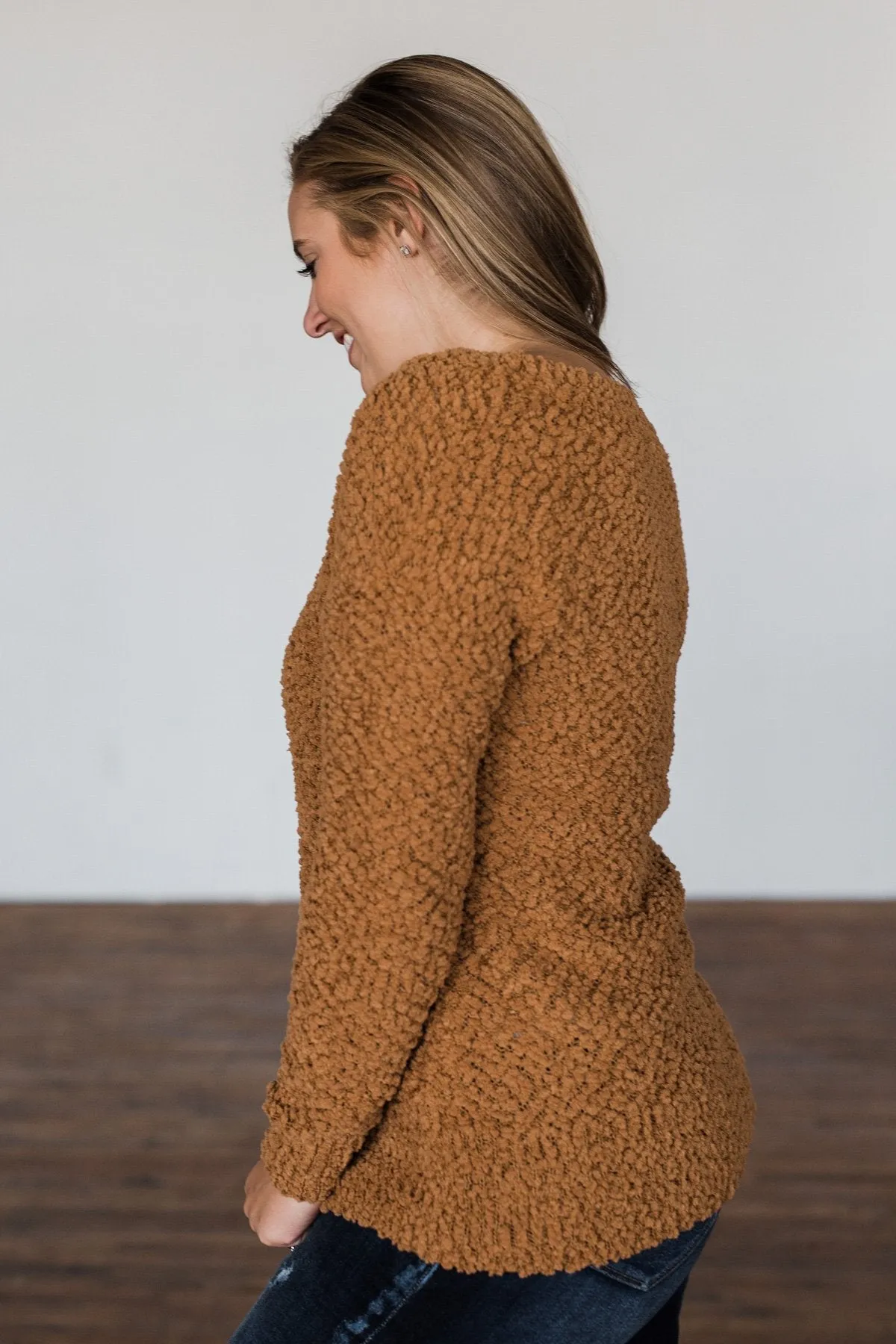 All I Can Do Popcorn Knit Sweater- Camel