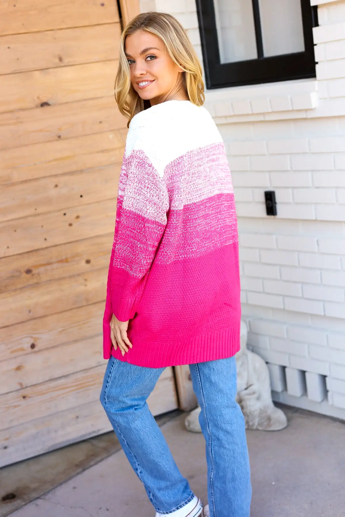 Always Fun Fuchsia Ombre Cable Knit Cardigan