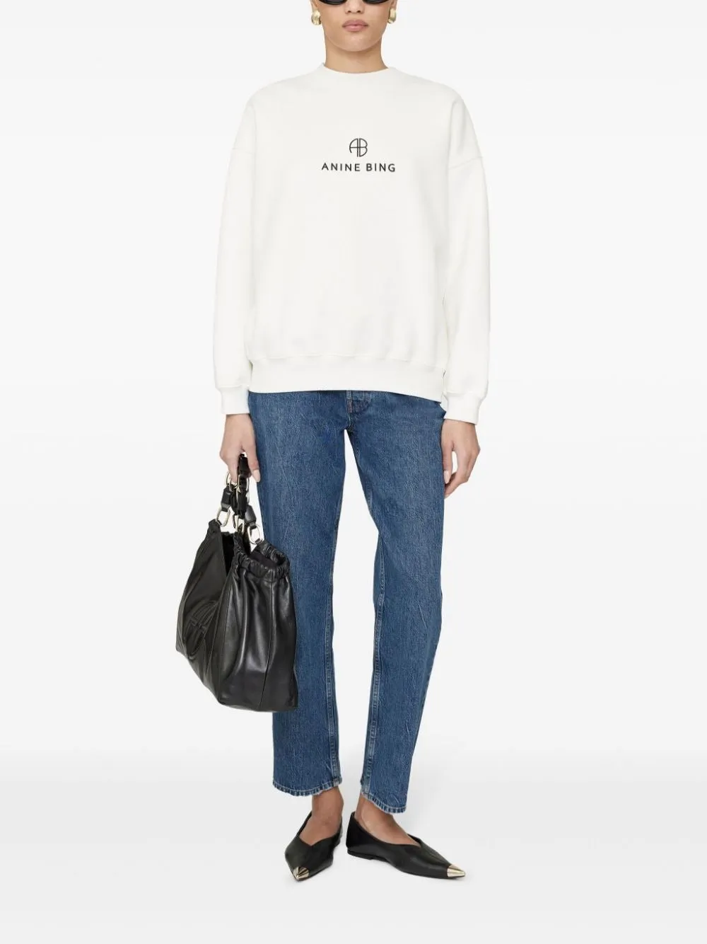 Anine Bing Jaci Monogram Sweatshirt in Ivory