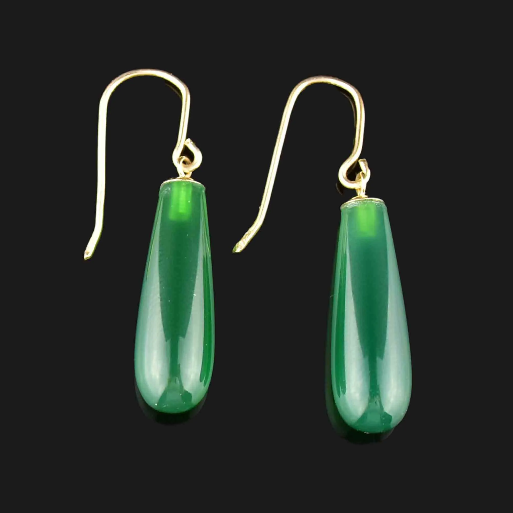 Art Deco Style Gold Green Chalcedony Drop Earrings