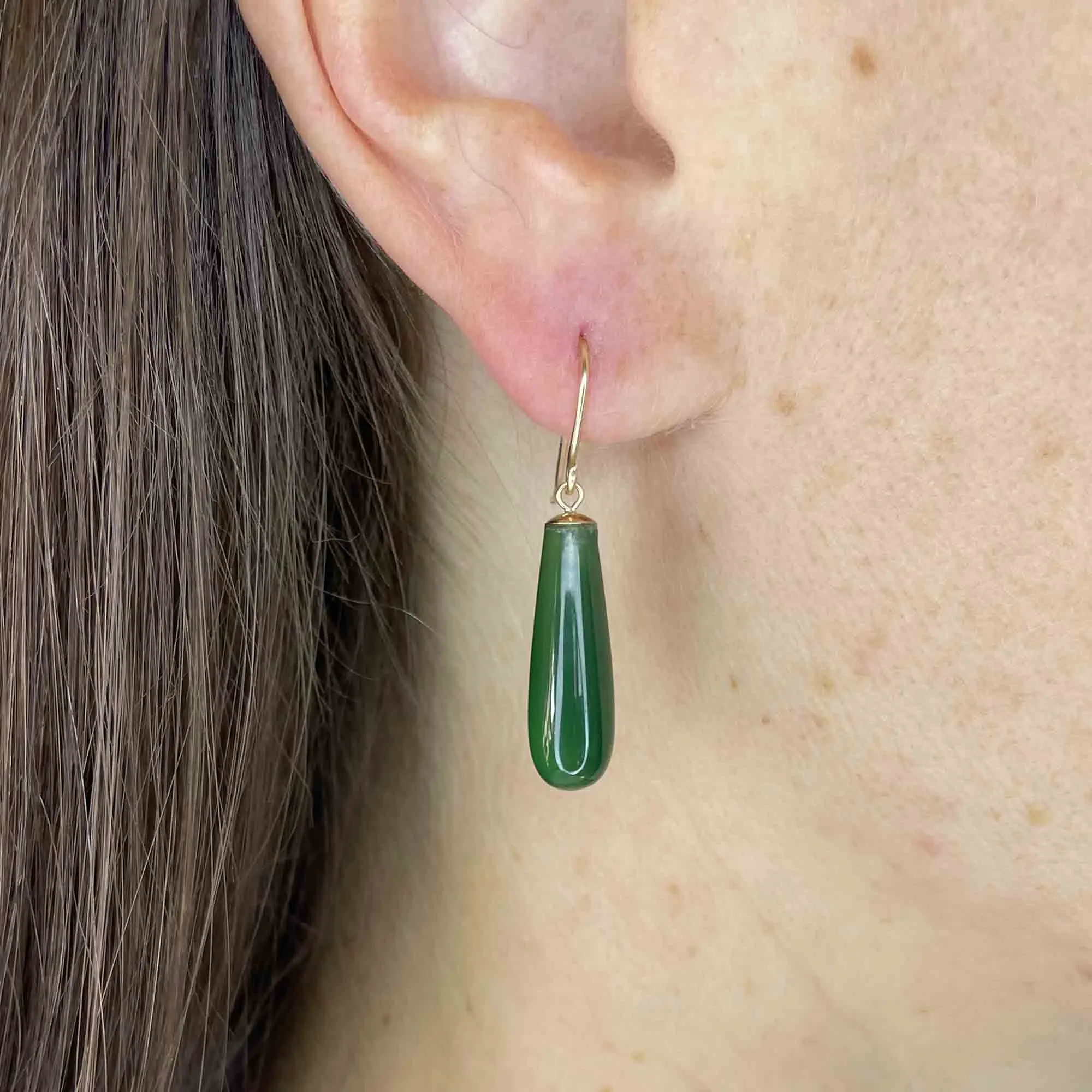 Art Deco Style Gold Green Chalcedony Drop Earrings