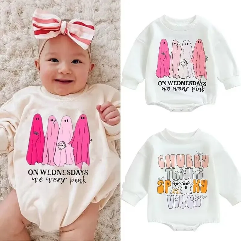 Baby Girls Letters Cartoon Print Halloween Rompers Wholesale 23090669