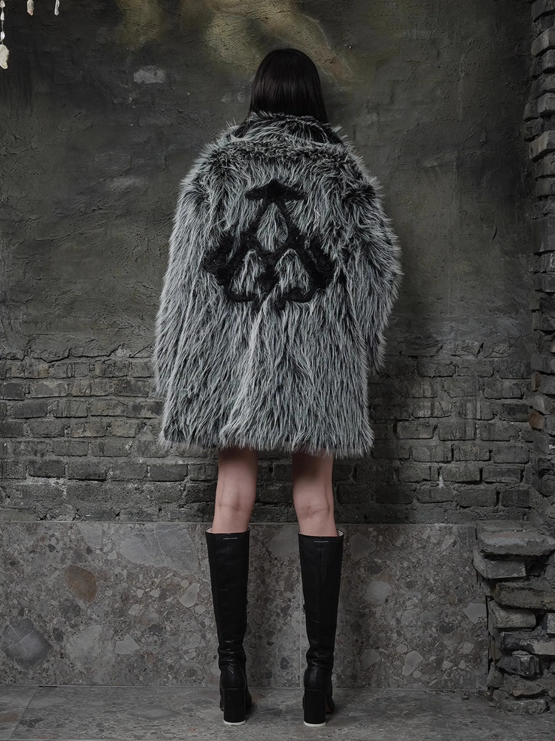 Back Embroidery Fur Coat