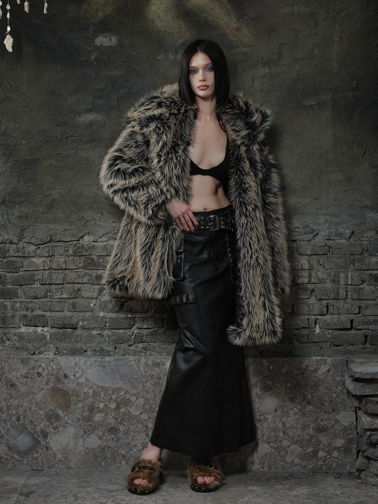 Back Embroidery Fur Coat