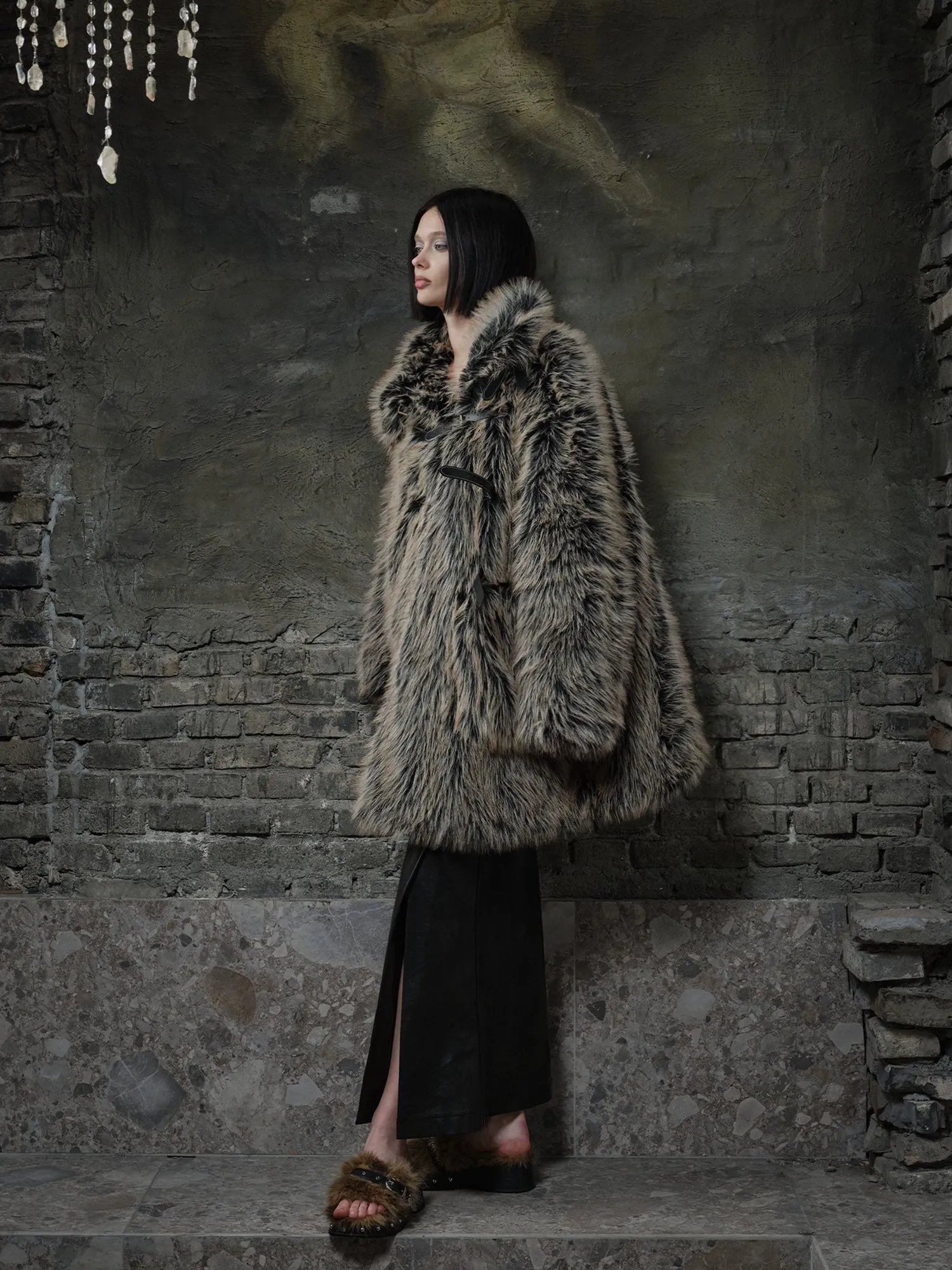 Back Embroidery Fur Coat