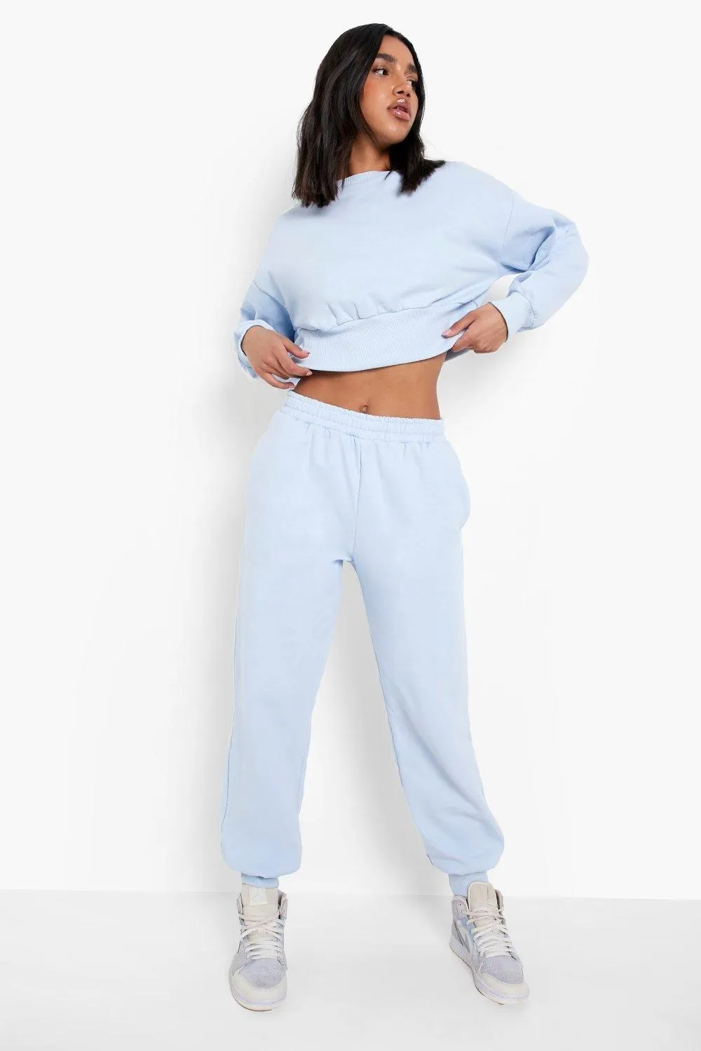 Balloon Sleeve Cropped Sweater Tracksuit