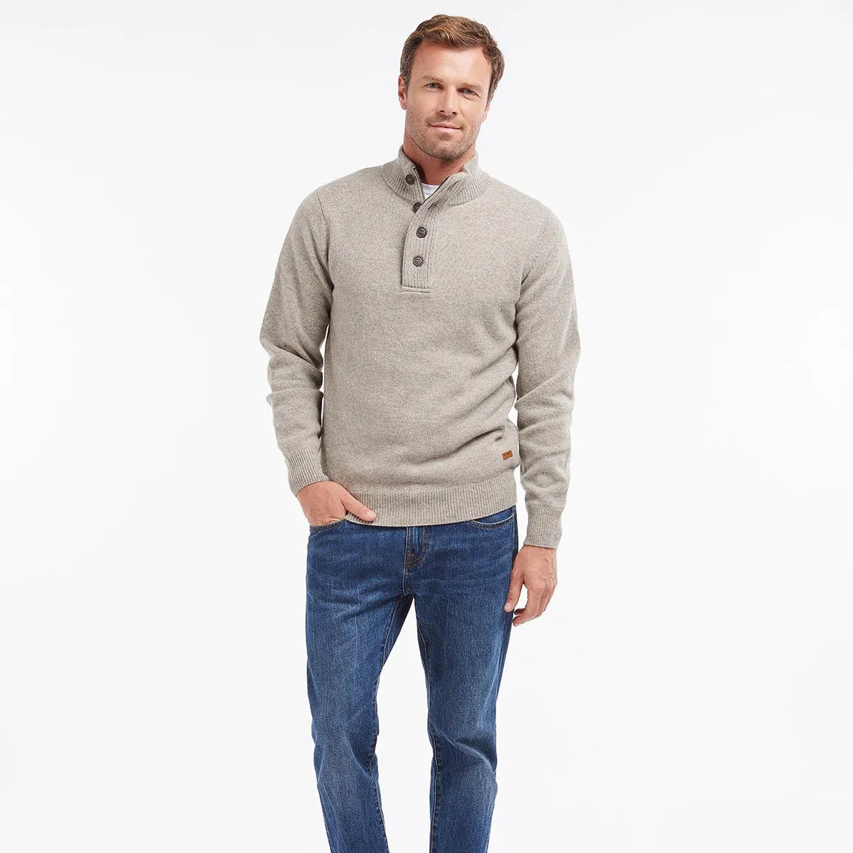 Barbour - Essential Patch Half Zip Jumper in Stone