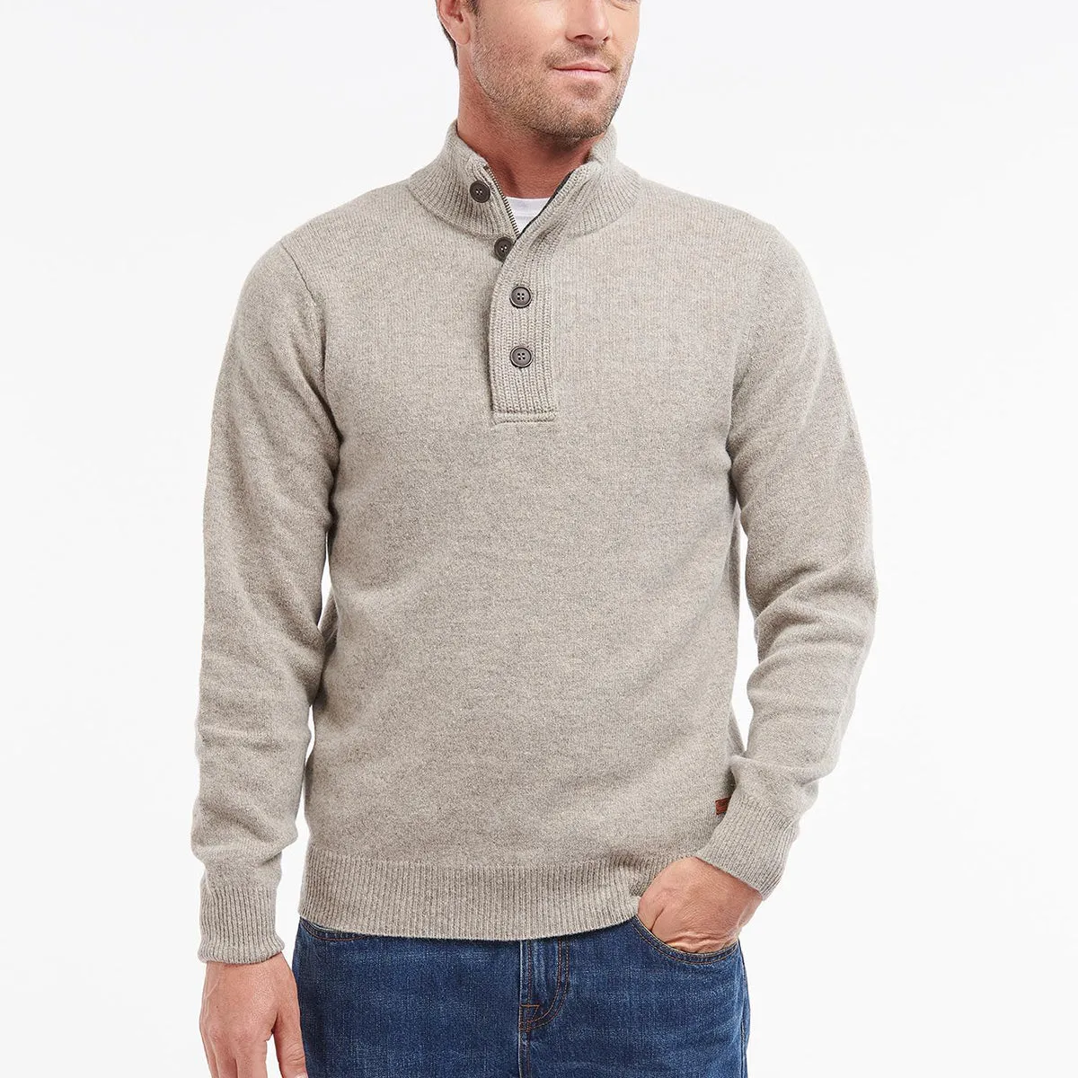 Barbour - Essential Patch Half Zip Jumper in Stone