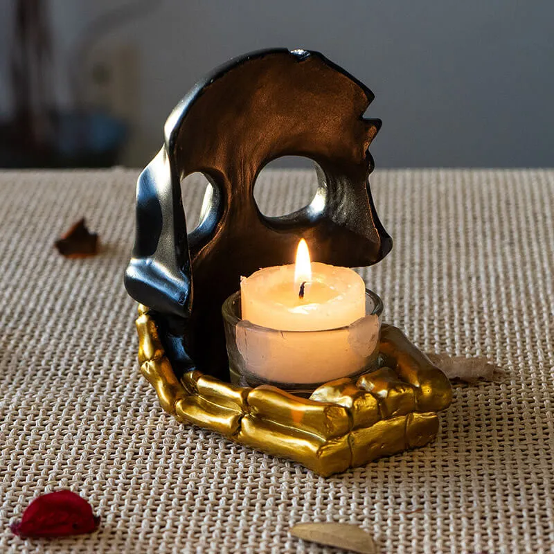 Black & Gold Skull Candleholder