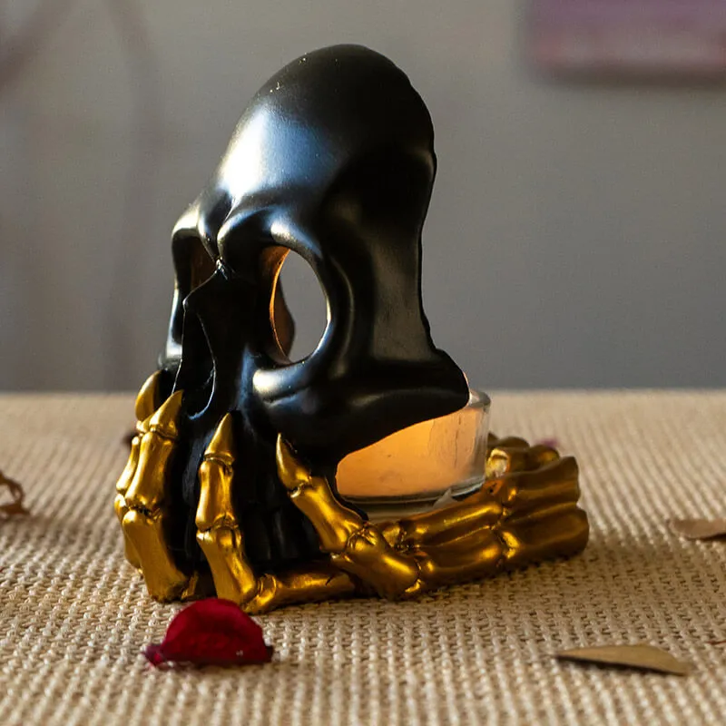 Black & Gold Skull Candleholder