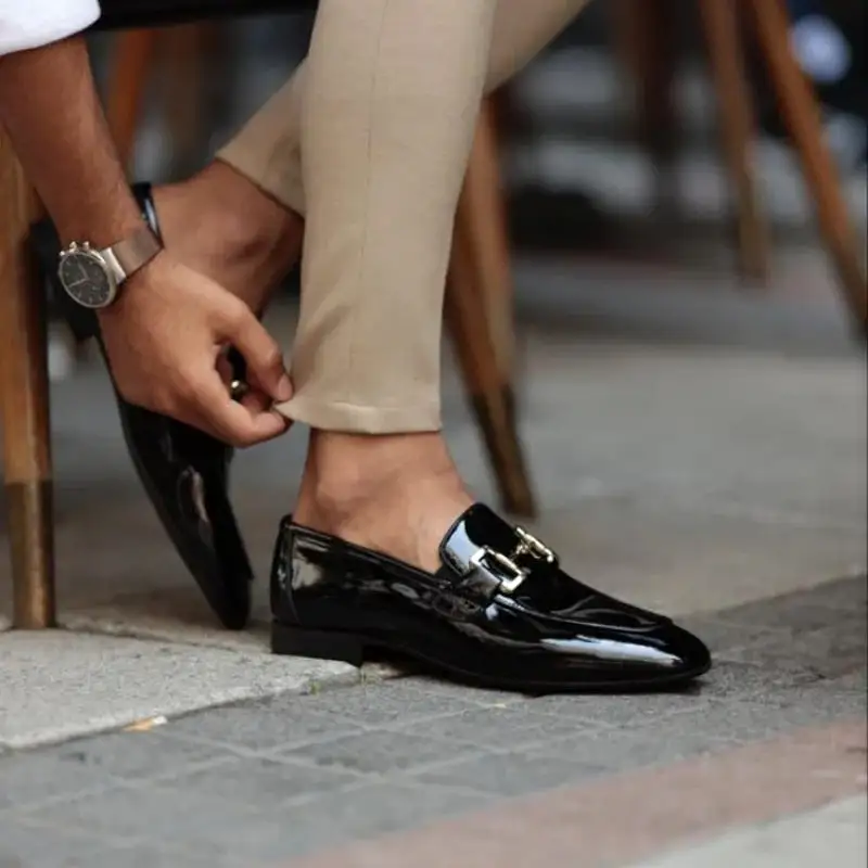 Black Loafers Leather Slip-On Shoes for Business