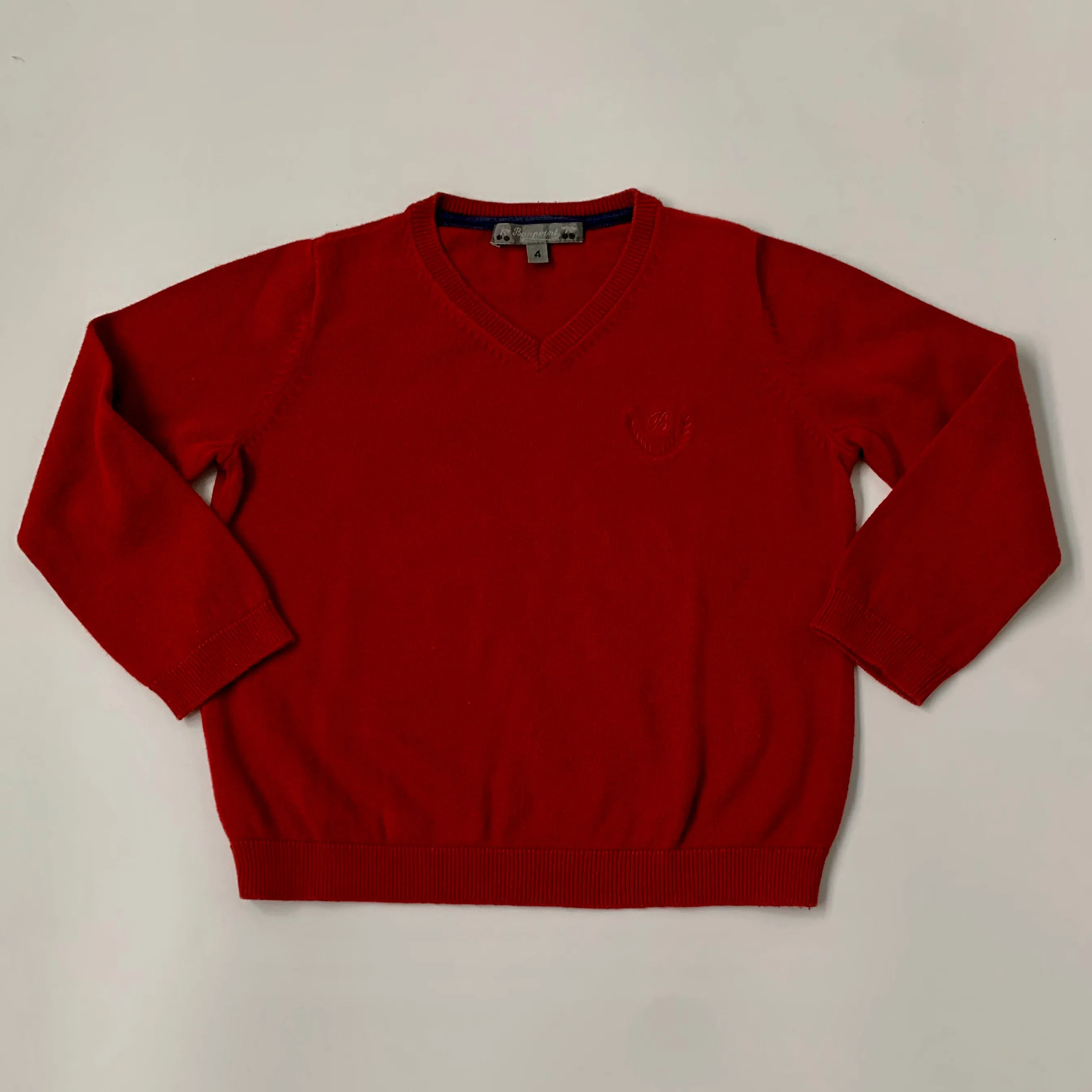 Bonpoint Deep Red V-Neck Jumper: 4 Years