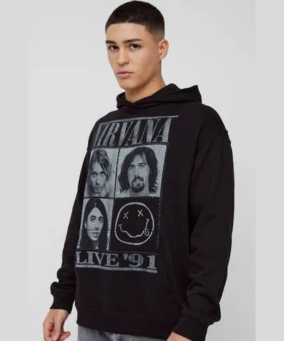 boohoo Mens Oversized Nirvana License Hoodie