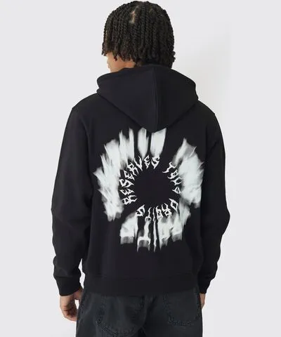 boohoo Mens Zip Through Gothic Blur Spiral Print Hoodie