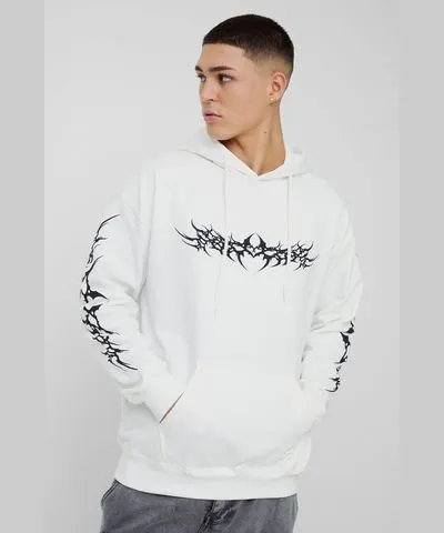 boohooMAN Mens Oversized Gothic Graphic Hoodie