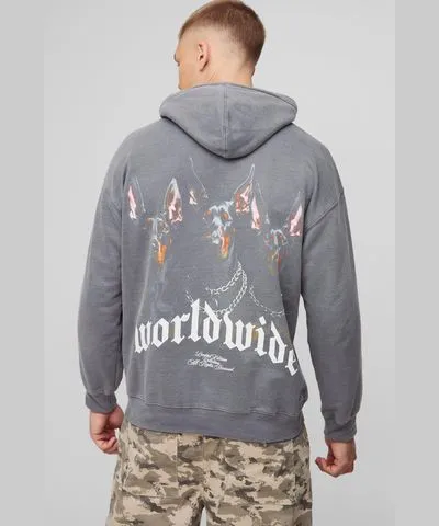 boohooMAN Mens Oversized Worldwide Graphic Hoodie