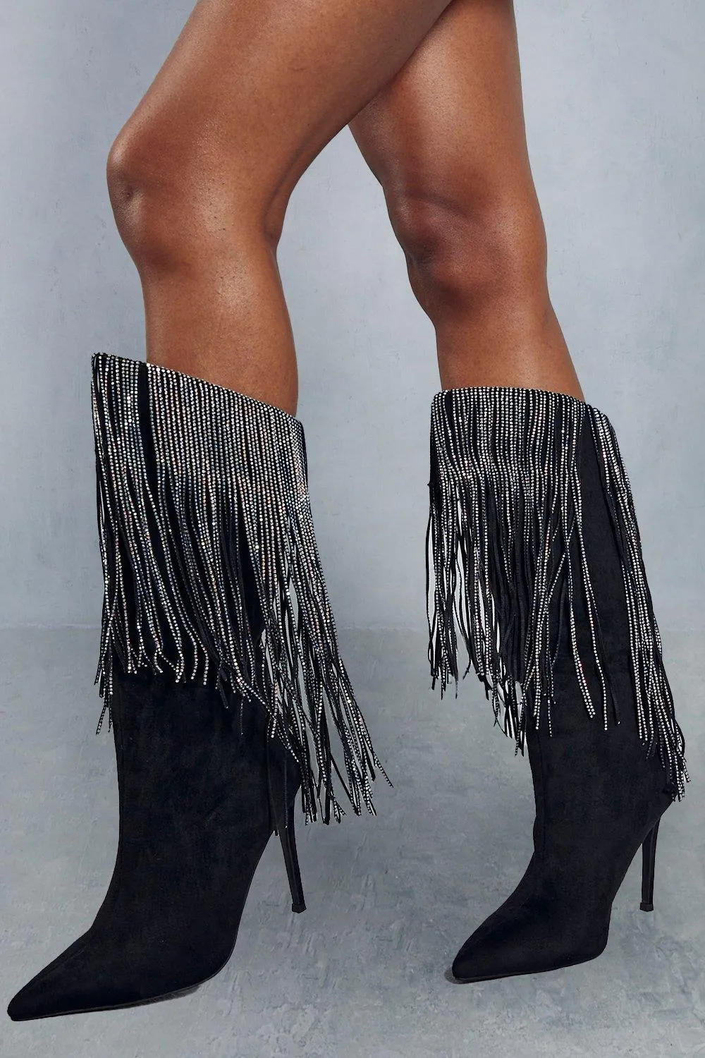 Boots | Faux Suede Metallic Tassel Heeled Boots | MissPap