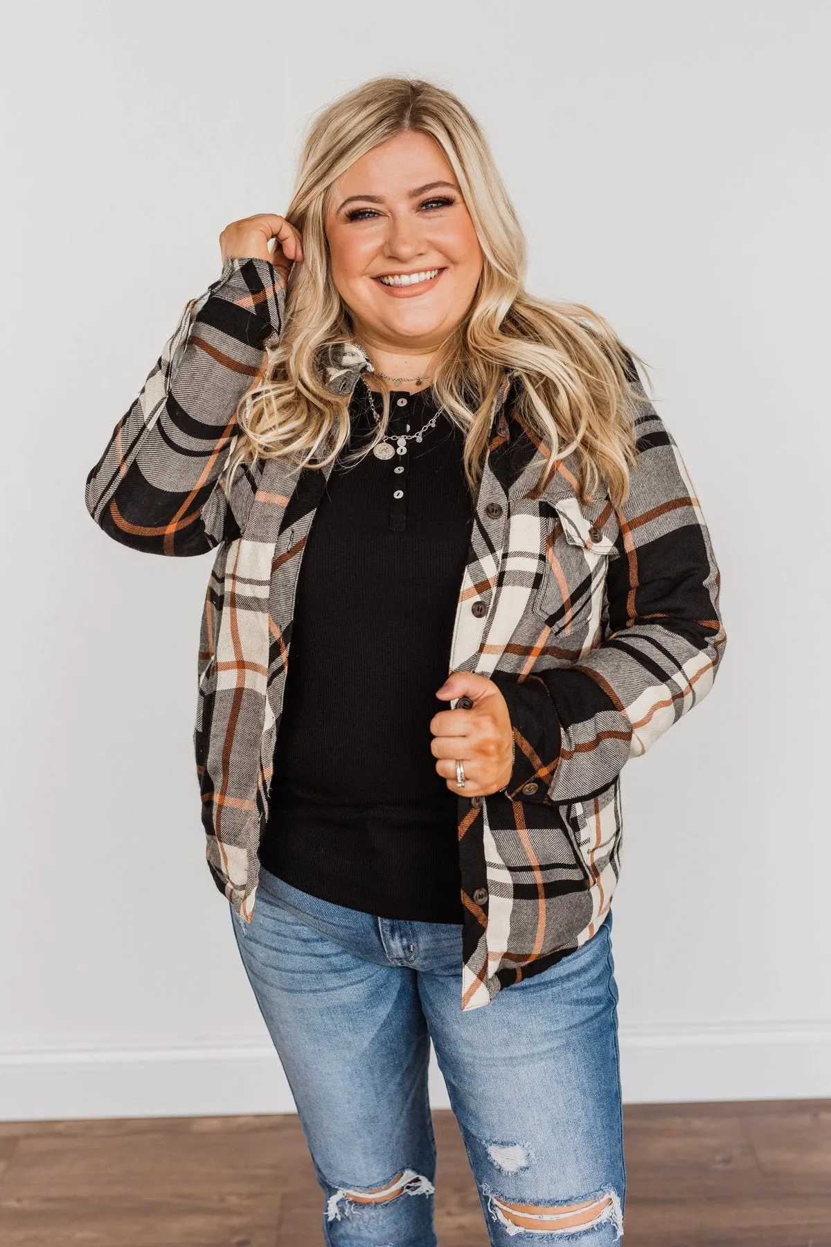 Bundled Up Beauty Plaid Faux Fur Lined Coat- Black, Cream, & Rust