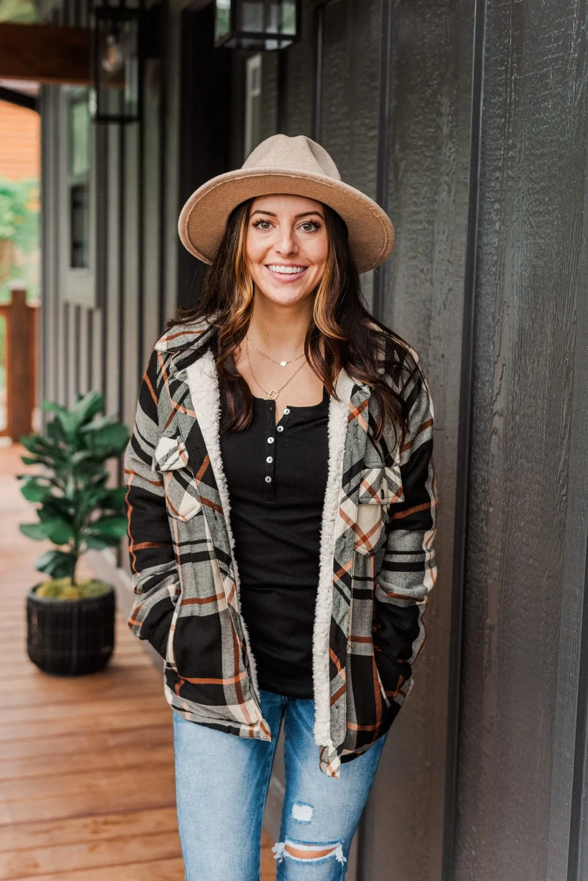 Bundled Up Beauty Plaid Faux Fur Lined Coat- Black, Cream, & Rust