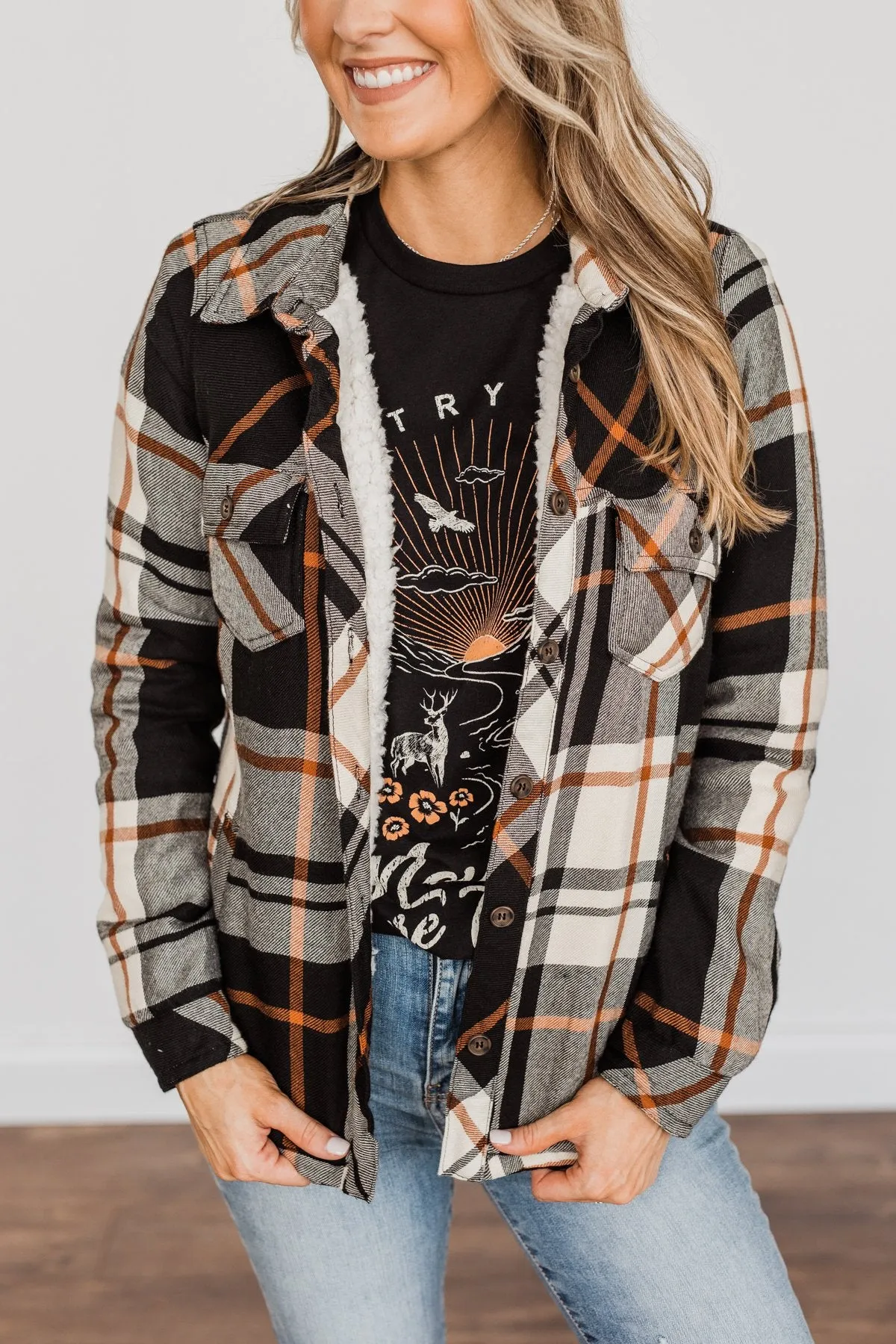 Bundled Up Beauty Plaid Faux Fur Lined Coat- Black, Cream, & Rust