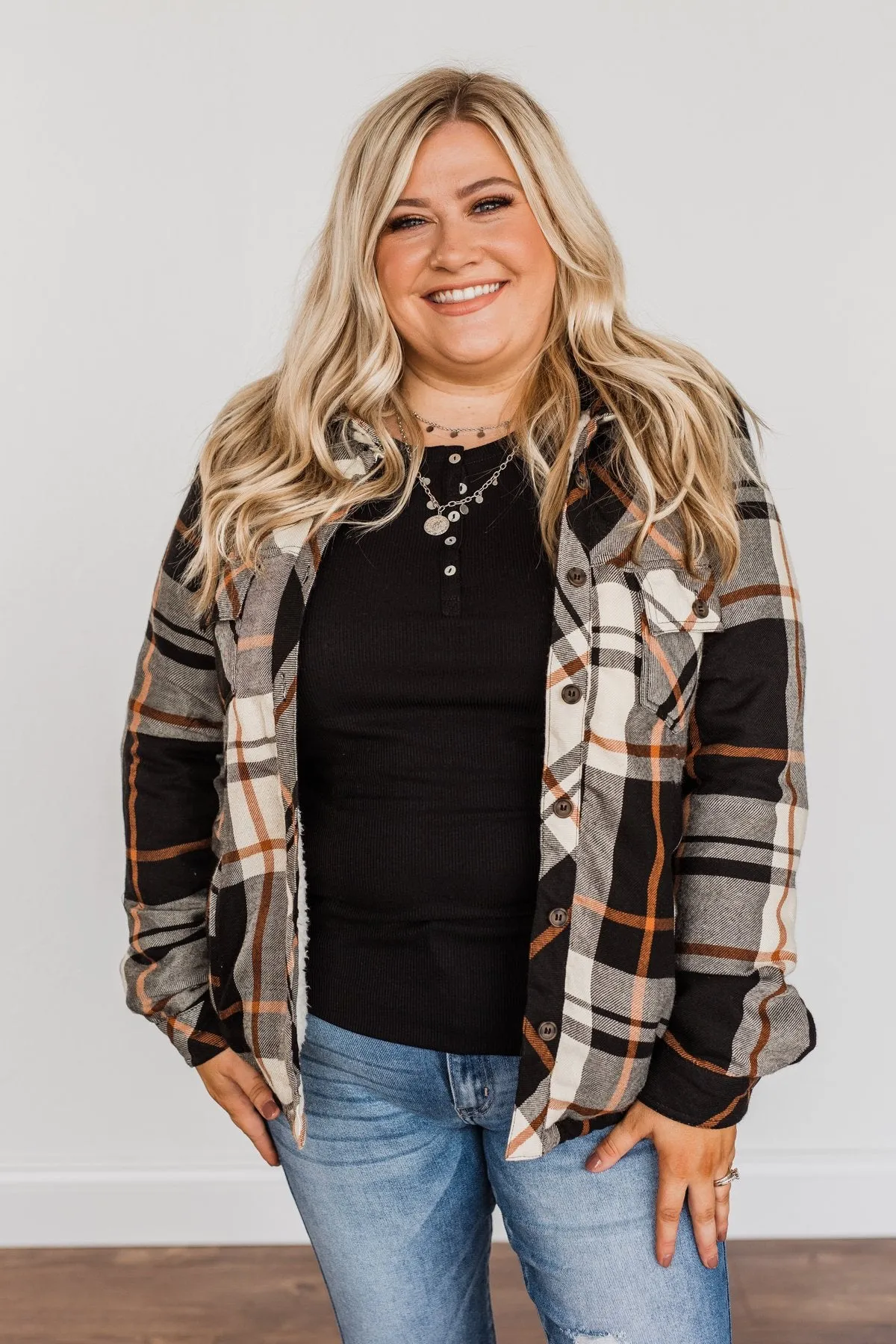 Bundled Up Beauty Plaid Faux Fur Lined Coat- Black, Cream, & Rust