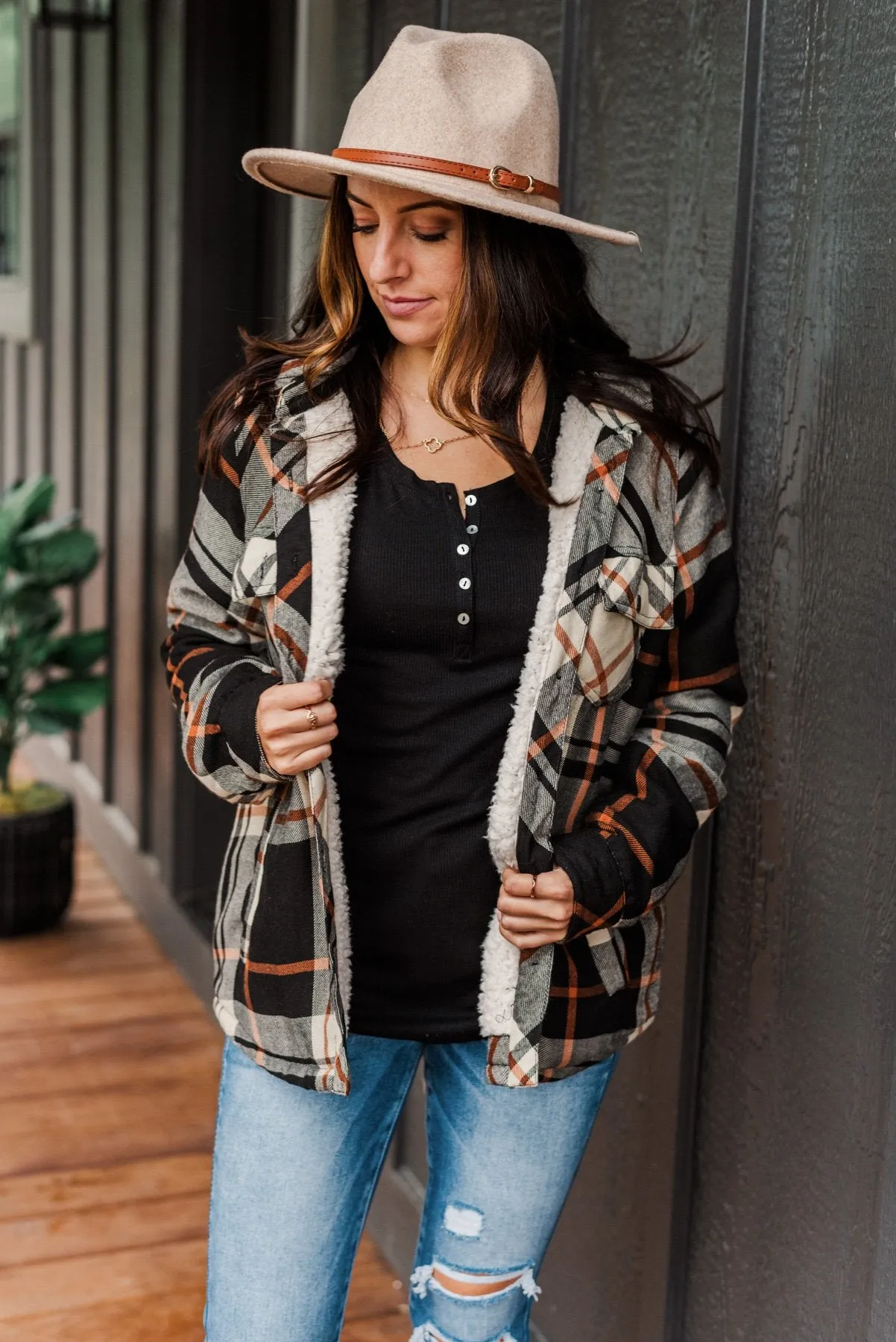 Bundled Up Beauty Plaid Faux Fur Lined Coat- Black, Cream, & Rust