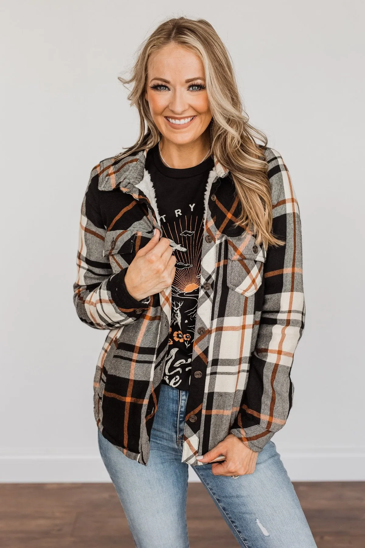 Bundled Up Beauty Plaid Faux Fur Lined Coat- Black, Cream, & Rust