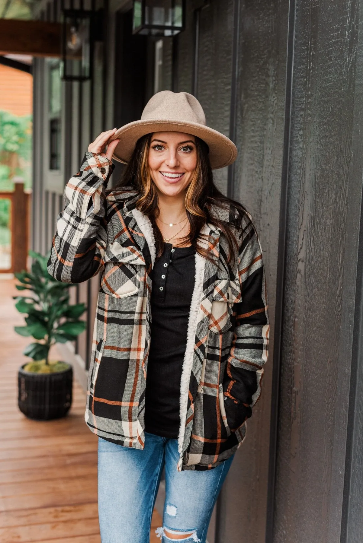 Bundled Up Beauty Plaid Faux Fur Lined Coat- Black, Cream, & Rust