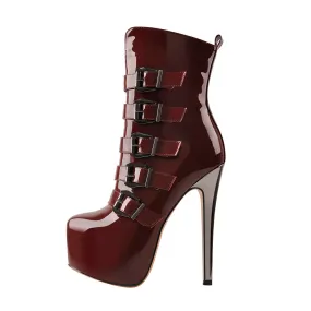 Burgundy High Heel Stiletto Boots