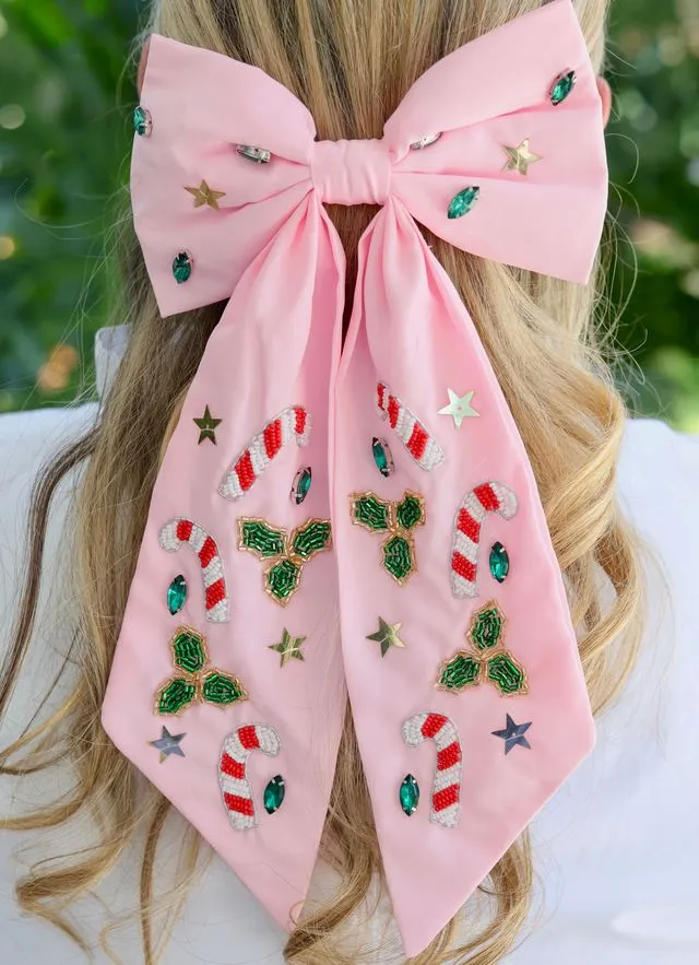 Candy Cane Hair Bow PINK