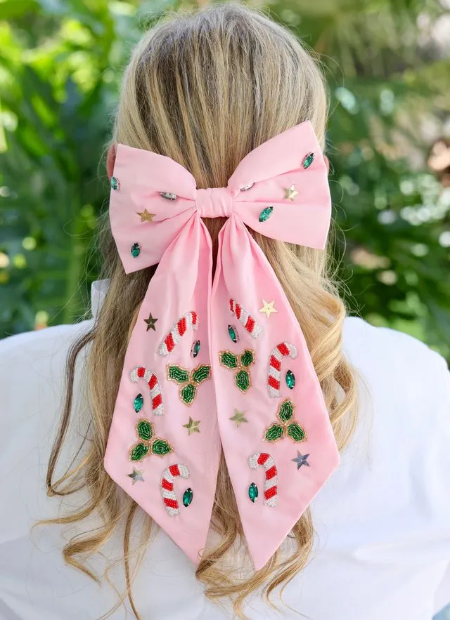 Candy Cane Hair Bow PINK