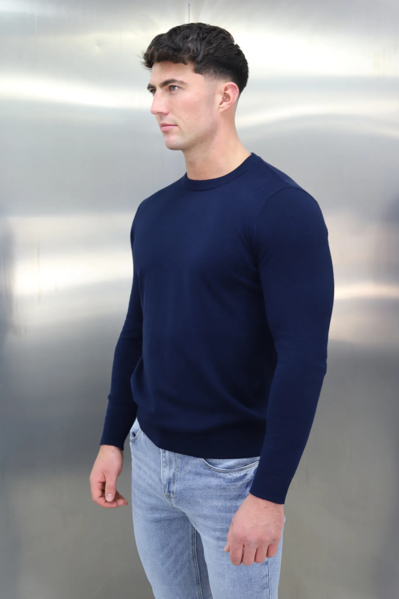 Capo Egyptian Cotton Crew Neck Jumper - Navy