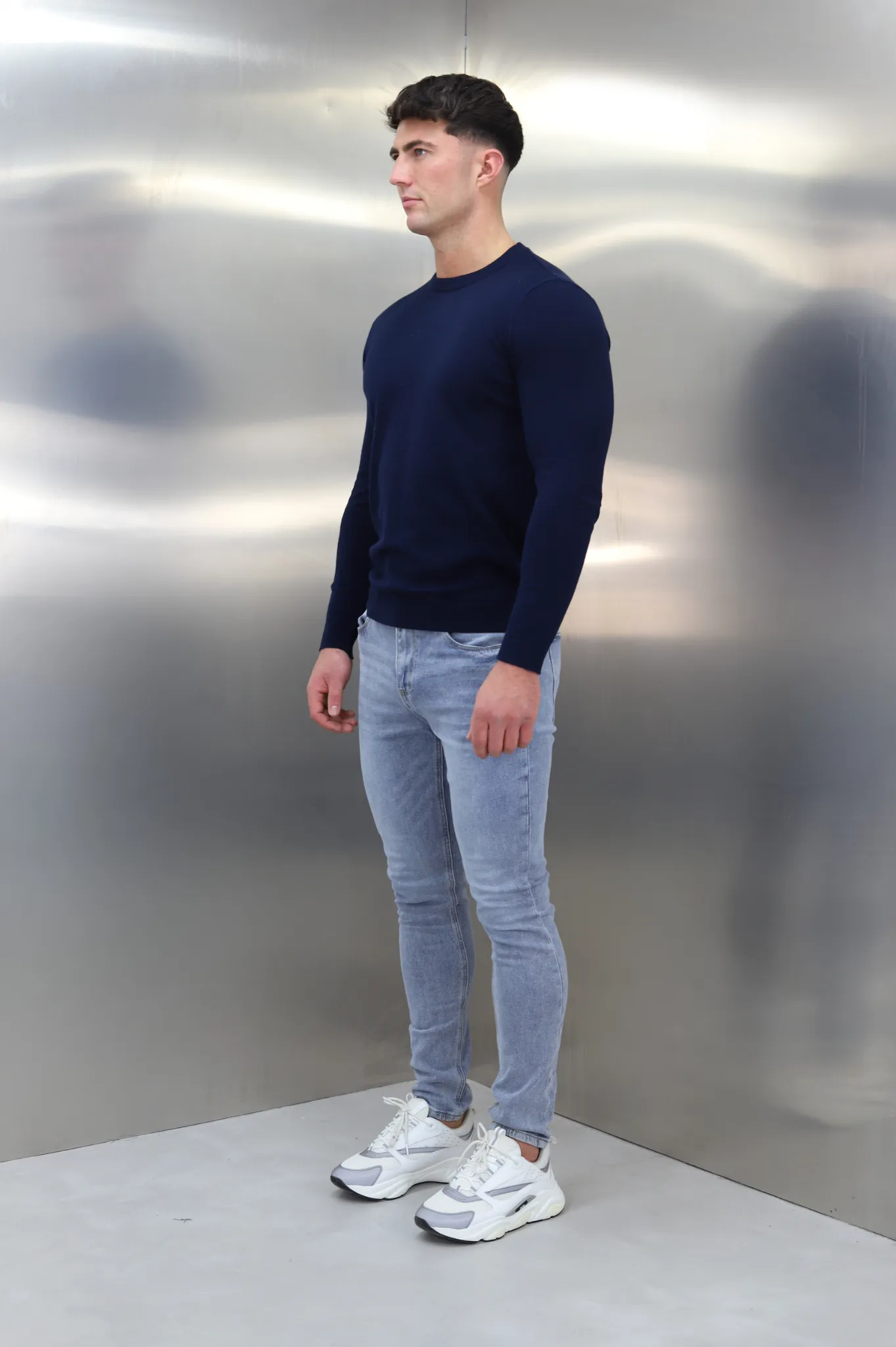 Capo Egyptian Cotton Crew Neck Jumper - Navy