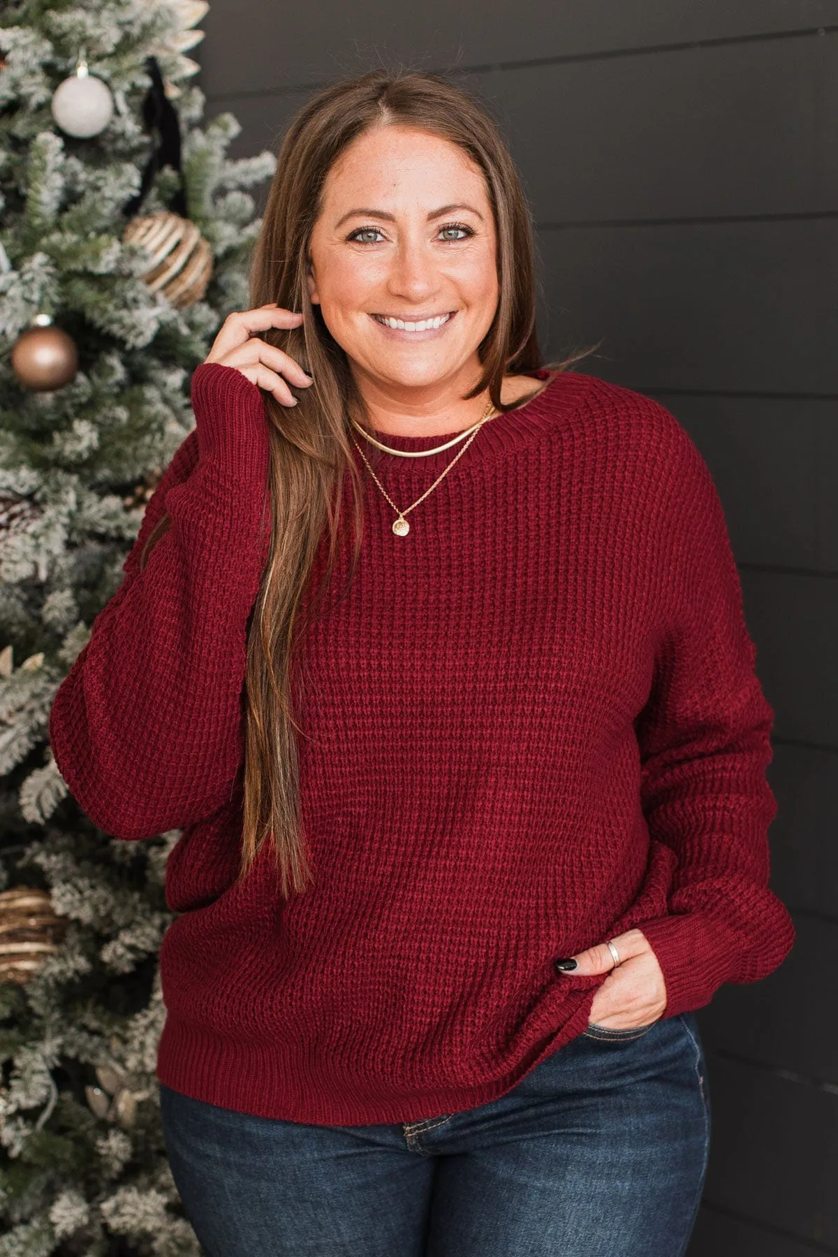 Captivating In Color Knit Sweater- Deep Red